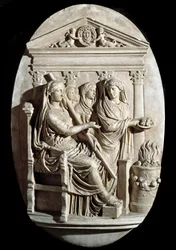 Romersk konst: en offerscen i Vesta (Hestia) från Villa Albani (låg relief)