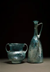 Romersk konst: glasflaskor. 1:a och 2:a århundradet e.Kr. Nationalmuseet för romersk konst Madrid