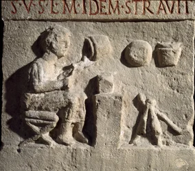 Romersk konst: lågrelief som representerar en krukmakares stopp. 1:a århundradet e.Kr. Rom Museo della Civilta Romana