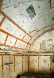 Romersk konst: vy över graven i Caivano. 100-150 e.Kr. Neapel, Museo Archeologico Nazionale