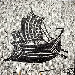 Sabratha-skepp som återvänder till hamnen i Ostia (mosaik