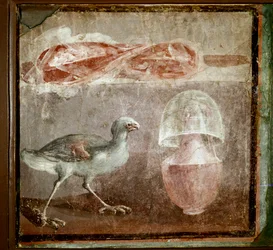 Stilleben med fågel (fresk