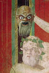 The Elderly Silenus Head, Ovan som är en Silenus Mask, East Wall, Oecus 5, 60-50 BC