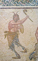 Dionysos triumf, detalj av Pan, Dionysos hus, Paphos, mosaik på Cypern.