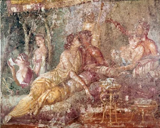 Triclinium, kyssande par (fresk)