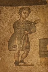 Två apsisrum, golvmosaik, Villa Romana del Casale, Piazza Armerina, Sicilien, Italien (foto)