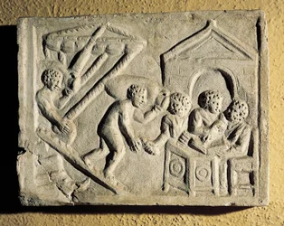 Lossning av last och hamnkontroller, basrelief, romersk civilisation