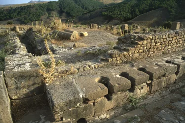 Utsikt över ett gemensamt toalett, höga kejsarperioden (27 f.Kr.-395 e.Kr.)