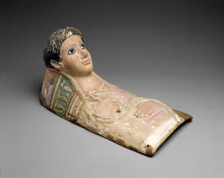 Gips Portrait Mask of a Youth, ca 140–190 AD (gips, linne, färg, lapis lazuli, glas)