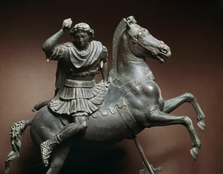 Alexander den store (356-323 f.Kr.) till häst. Hästen antas vara Bukefalos. Bronsskulptur efter ett original av Lysippos från Sikyon (395-305 f.Kr.). Neapel, Museo Archeologico Nazionale