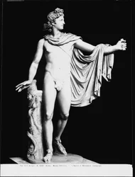 Apollo Belvedere, romersk kopia av ett grekiskt original från 300-talet f.Kr. (marmor) (s/v foto) (efter restaurering)