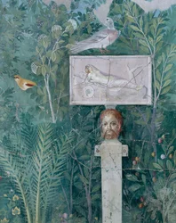 Detalj från en trädgårdsmålning, House of the Golden Armband, från Pompeji