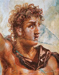Detalj av en fresk föreställande Alexander, från Alexanders (Ares) och Stateiras (Aphrodites äktenskap), Regio 6 Insula Occidentalis 39, Pompeji (UNESCO:s världsarvslista)
