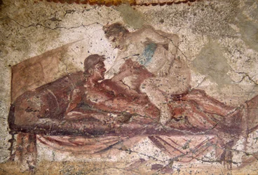 Erotisk fresk från Lupanar i Pompeji (UNESCO:s världsarvslista)