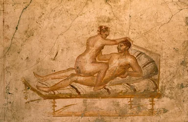 Erotisk fresk från ett cubiculum i Vettiiernas hus, Pompeji (Unescos världsarvslista)