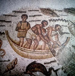 Fiskescen i mosaik i Hippo, Algeriet.