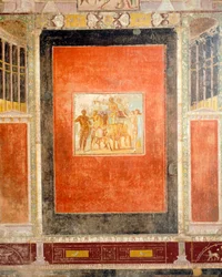 Freskodekoration av Hall of Tablino, House of Marcus Lucretius Fronto, Pompeji, Kampanien, romersk civilisation