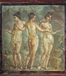 Fresk föreställande Three Graces, från Pompei, Italien