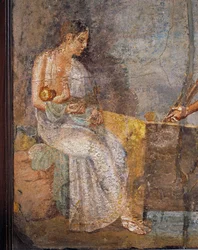 Fresk som föreställer en mor som ammar sitt barn, från Pompeji, Italien