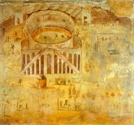 Fresk som skildrar gräl mellan Pompeians och Nocerini i amfiteatern, från Pompeji, Kampanien, romersk civilisation