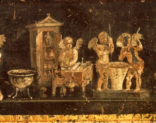 Fresk från House of Vettii, Pompeji, Kampanien, romersk civilisation