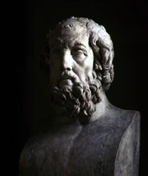 Imaginärt porträtt av den blinde Homer. Reproduktion av den hellenistiska perioden av en byst från 200-talet f.Kr. Musée du Louvre Paris