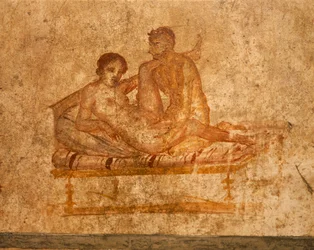 Italien, Kampanien, Neapelprovinsen, Pompeji, Vettiiernas hus, erotisk fresk