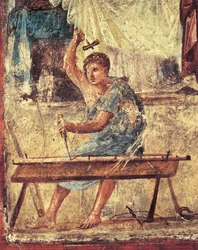 Italien, Campania-regionen, Neapelprovinsen, Pompei, House of Vettii, Fresk föreställande snickare