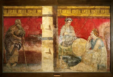 Makedoniens kungafamilj och en filosof. Fresk, 325 x 199 cm. Från Boscoreale nära Neapel. Nationella arkeologiska museet, Neapel