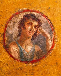 Medaljong med pojkeporträtt, fresk, från Casa degli Amorini Dorati (Gyllene amorinernas hus) i Pompeji