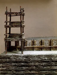 Modell som återger belägringen och slaget vid Alesia i september 52 f.Kr. av Jules Cesar som såg Vercingetorix nederlag. Detalj som representerar försvarssystemet byggt av Cesar. Rom, Museo della Civilta Romana