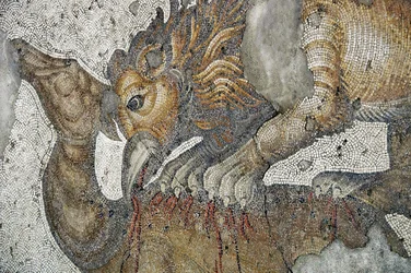 Mosaik som visar ett lejon Griffon som attackerar ett rådjur, Arasta Bazaar, Sultan Ahmet-moskén, Istanbul.