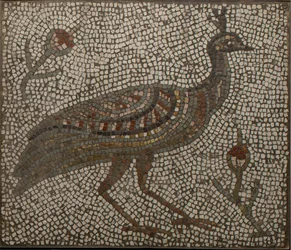 Mosaik med en påfågel och blommor, 3:e-4:e århundradet