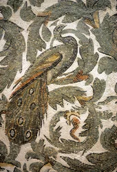 Påfågel, detalj av mosaik - 300-talet e.Kr., Bardomuseet, Tunis
