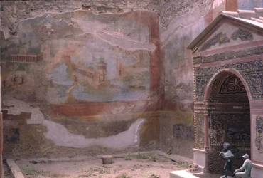 Pompeji, Casa de Diana och amphitrite-fontän och väggmålning, Italien (foto)
