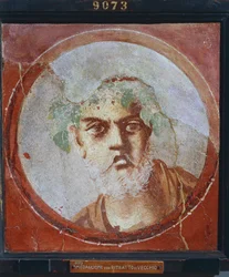 Porträtt av en gammal man (troligen en poet eller en filosof) från Italien, Kampanien, Pompeji, målning på gips, 55-79 e.Kr.