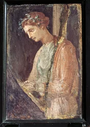 Profilporträtt av en ung kvinna från Italien, Kampanien, Pompeji, målning på gips, 55-79 e.Kr.