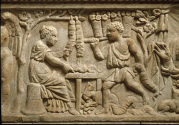 Representation av en tillverkare av kronor (relief)