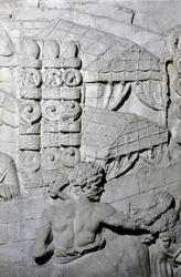 Romersk konst: "" romerskt läger"" Mögel från 1862 som återger basrelieferna av Trajanus kolumn (kolonn Trajanus) (Colonna Traiana) i Rom byggd under kejsar Trajanus regeringstid (53-117). Trajane-kolumnen firar minnet av de segerrika kampanjerna