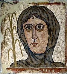 Romersk konst: allegori om vintern som en kvinna som bär slöja. Mosaik från 400-talet. Från Quintana del Marco (Leon) Spanien Madrid, Arkeologiska museet