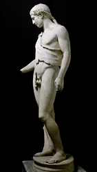 Staty föreställande Dionysos (Bacchus, Bacco). Marmorskulptur efter ett original från 4:e århundradet f.Kr. Från Hadrianus villa. Rom, Museo Nazionale Romano