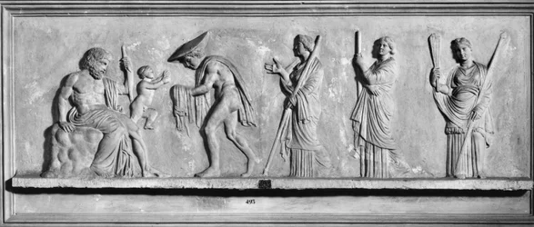 Dionysos födelse från Zeus högra lår (marmor) (s/v foto)