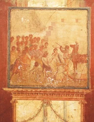 Trojansk häst, fresk från House of Menander, Pompeji, Kampanien, romersk civilisation