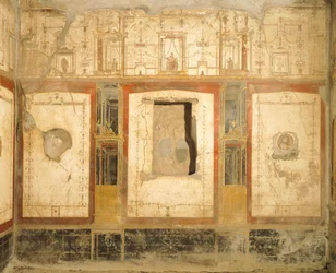 Väggdekoration i fjärde pompeiansk stil, från House of Loreio Tiburtino, Pompeji, Kampanien, romersk civilisation