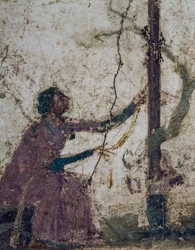 Kvinna vid heligt träd, fragment av fresk från Pompeji, Kampanien, Italien, romersk civilisation