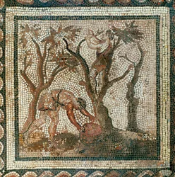 Arbetare som plockar äpplen (mosaik)