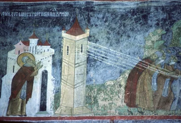 Scen från St Pachomius liv, kyrkans norra vägg, ca 1601