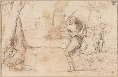 Romulus och Remus hittade av Faustulus (höger)