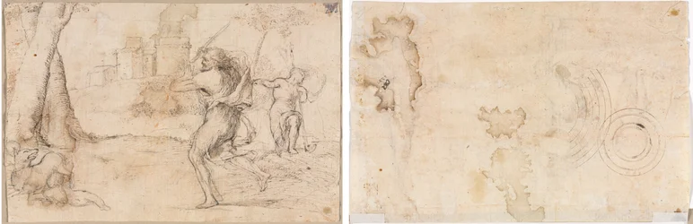 Romulus och Remus Hittade av Faustulus (höger) Koncentriska cirklar (verso)