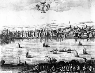 En utsikt över Themsen från Southwark, 1650